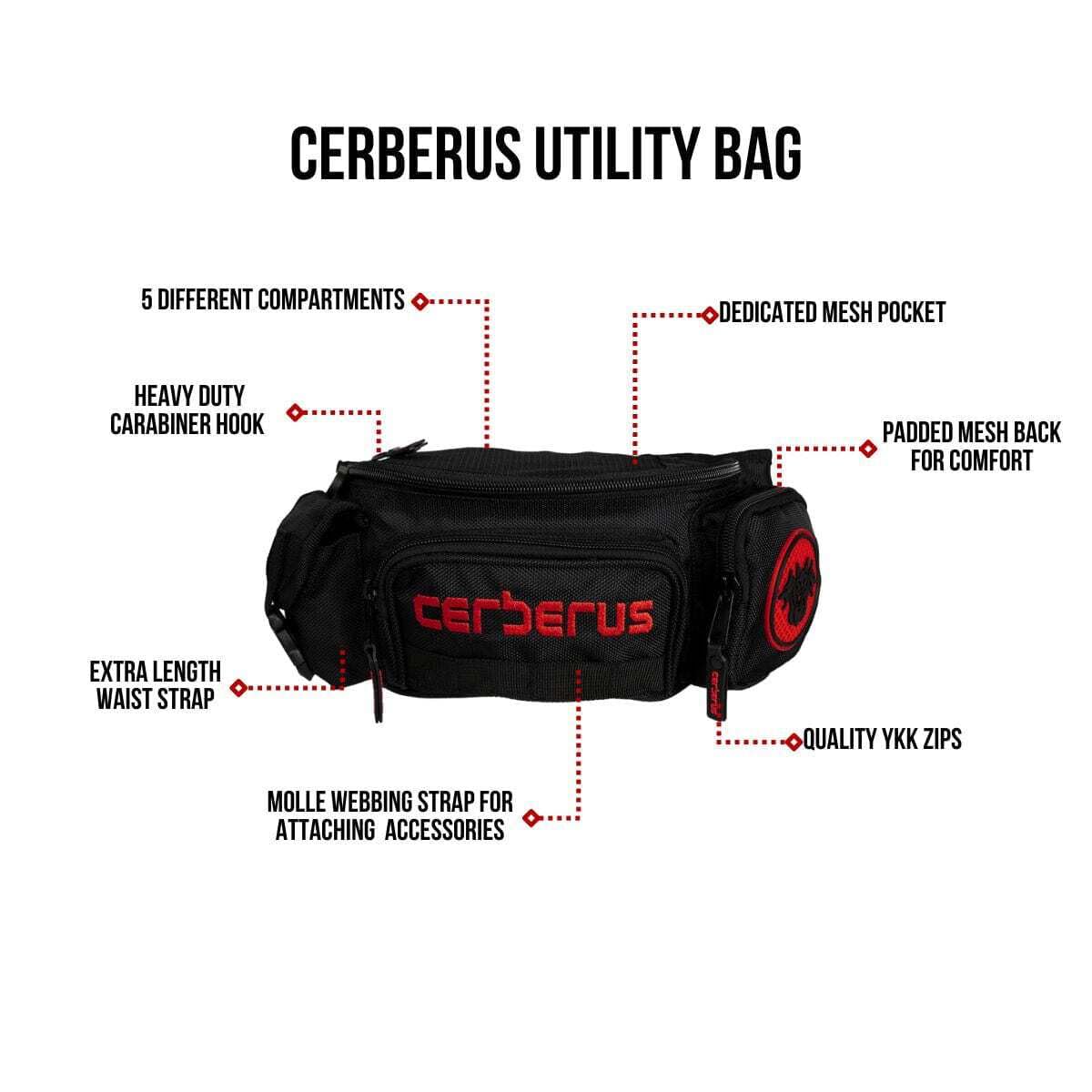CERBERUS Strength Utility Bag – Große Bauchtasche/Umhängetasche, Schwarz, S