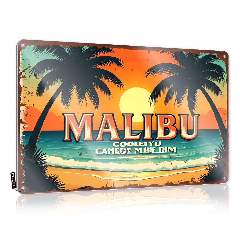 Modern Retro Wall Art, Tin Welcome Malibu Sunset Paradise | Farmhouse Basement Bar Decor(30X40CM)