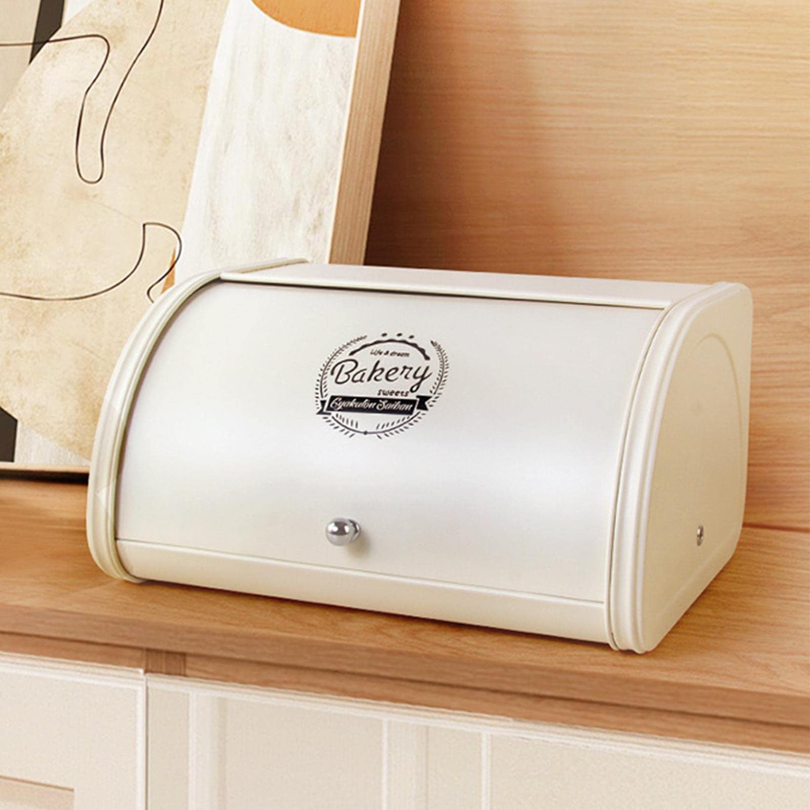 Panera de metal con tapa enrollable de gran capacidad para encimera de cocina