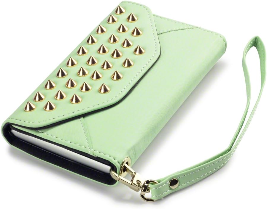 Nokia Lumia 925 Low Profile Covert Branded Faux Leather Wallet Case (Mint Green - Studded)