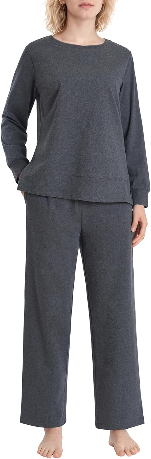 Latuza Women's Petite Pajama Set Soft Cotton Long Sleeve Lounge Outfit