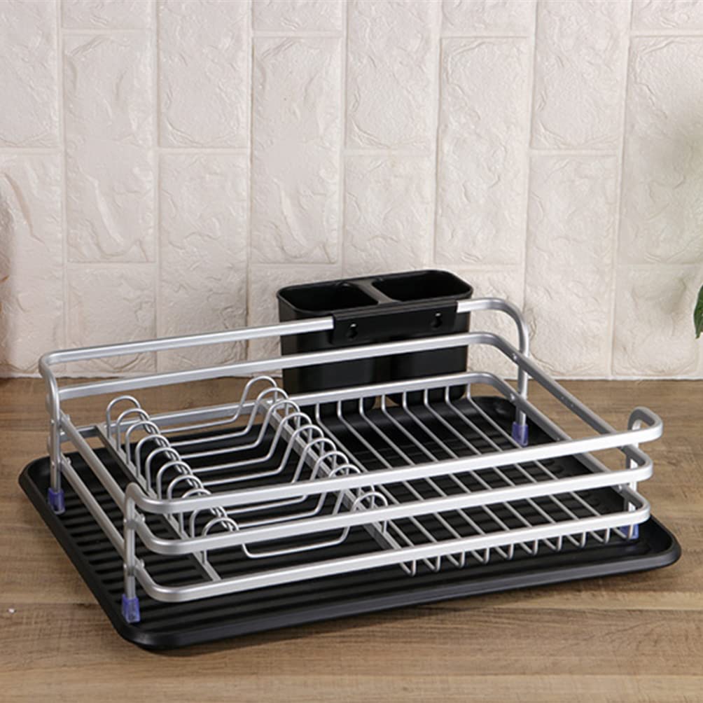 Kichvoe Égouttoir à Vaisselle Noir en Aluminium avec Bac à Compartiments