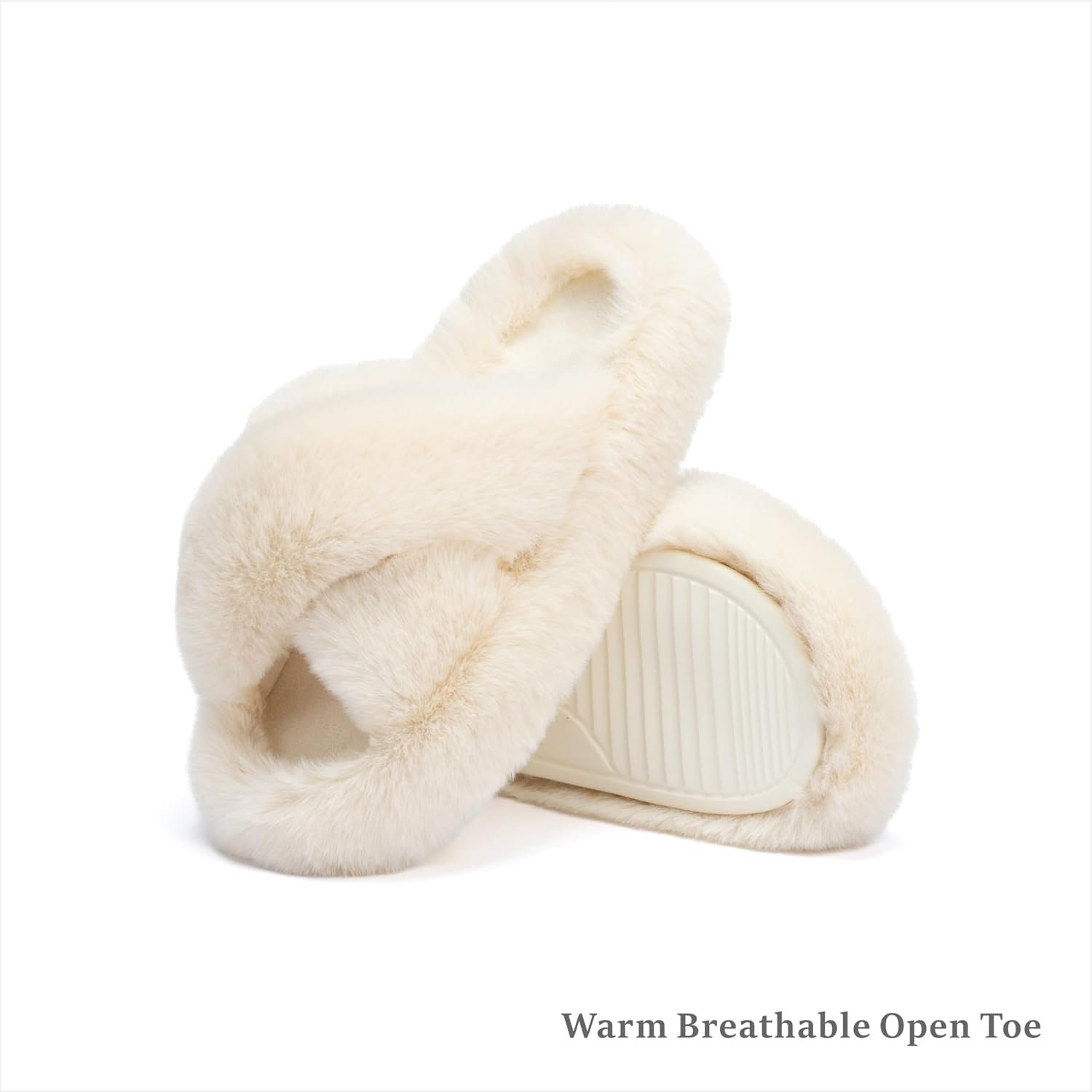 Chantomoo Women's Blue Memory Foam Faux Fur Lined Open Toe Slippers for Women - US 12 - Image 5