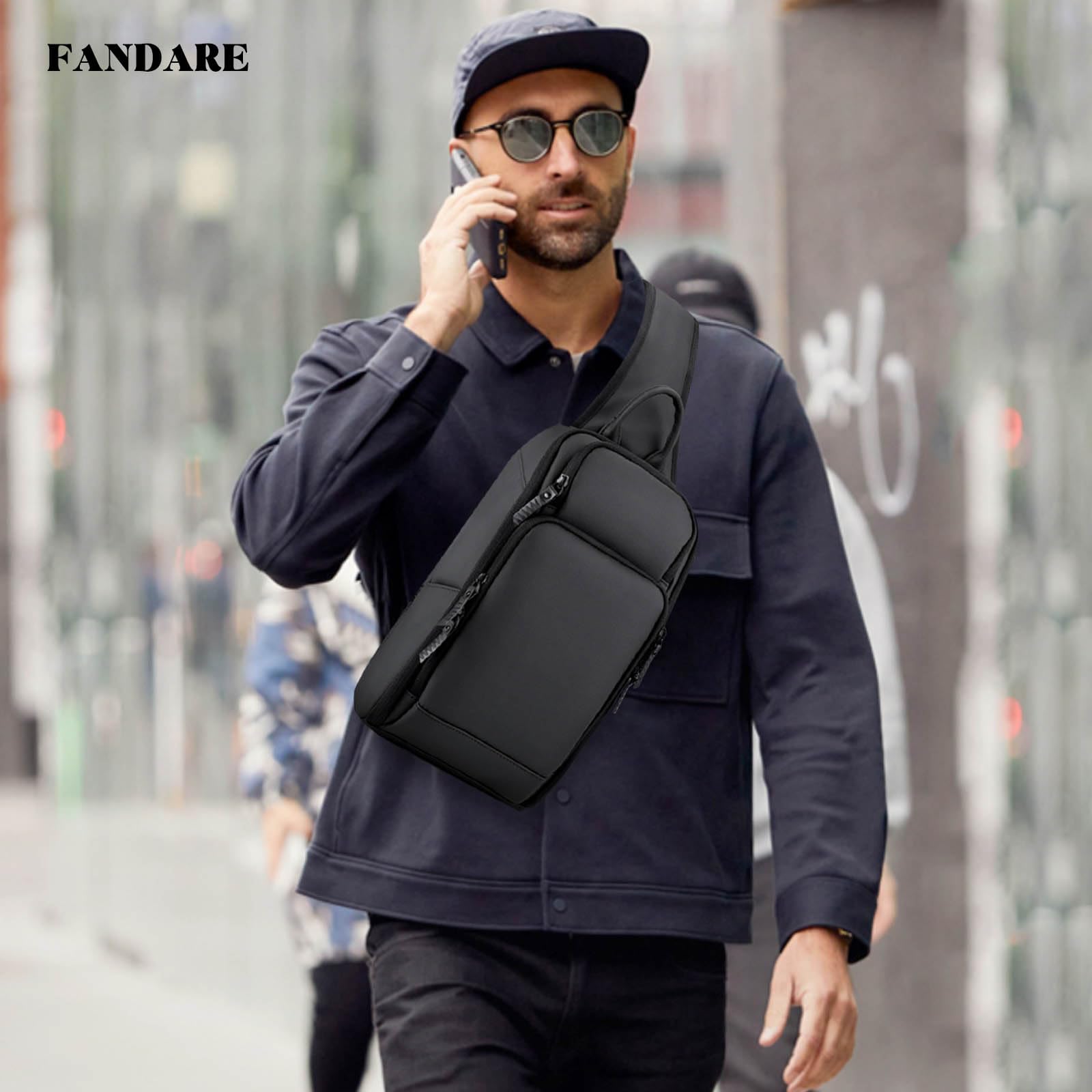 FANDARE Bolsa de Pecho Hombre Bolsa Deportiva de Hombro Bandoleras Cruzada 7.9 Inch Tablet con USB Bolsa de Hombro Gran Capacidad Bolsa de Mochila para Ciclismo,Viaje Impermeable Poliéster