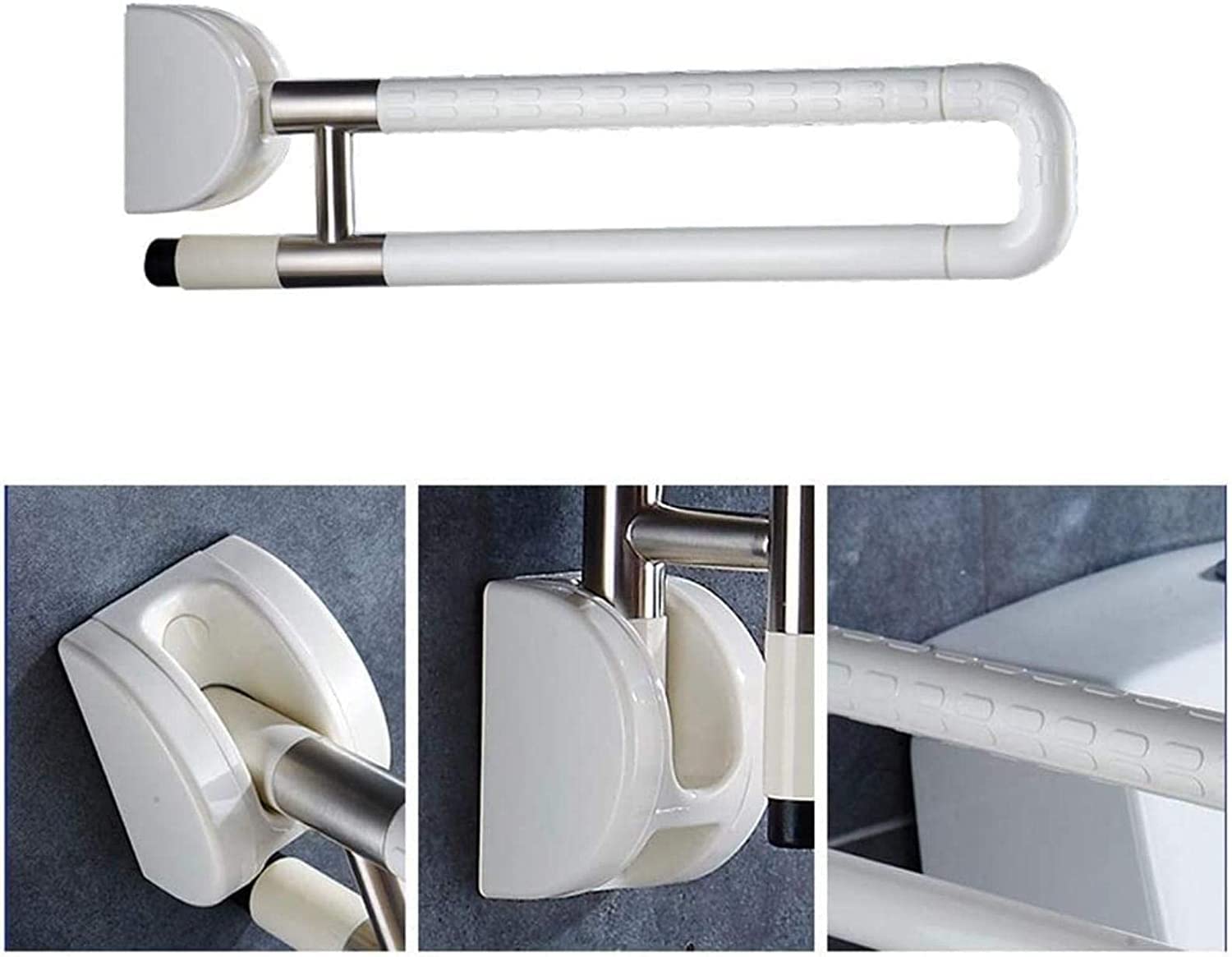 Barras de Apoyo para baño, Barra de Seguridad para bañera con Acabado de Nailon, Barras de Apoyo Plegables en Forma de U, Barra de Seguridad abatible para Ducha e Inodoro (Blanco)