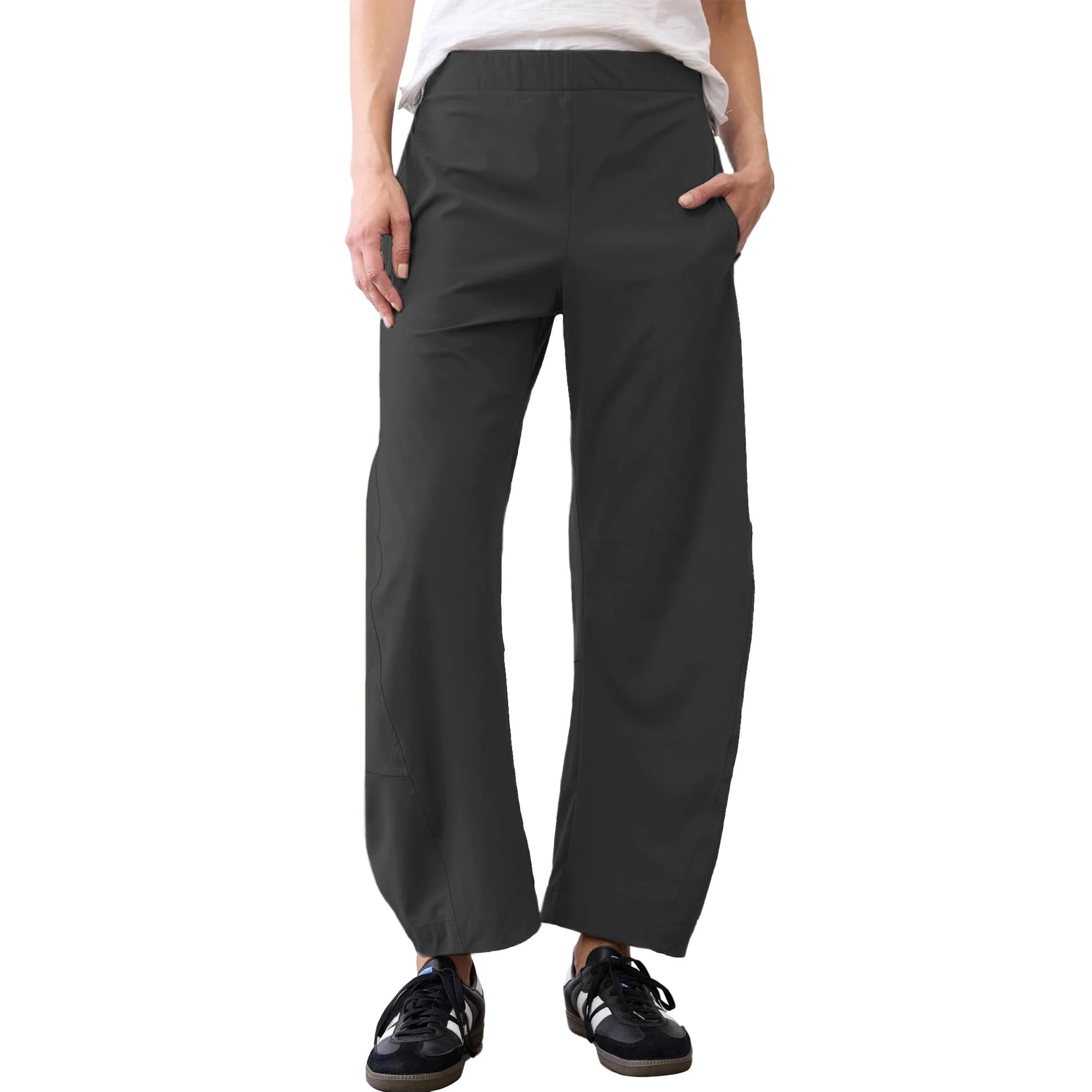 Women Barrel Pants Baggy Wide Leg High Waisted Ankle Pants Summer Lounge Travel Work Trousers with Pockets — view 12