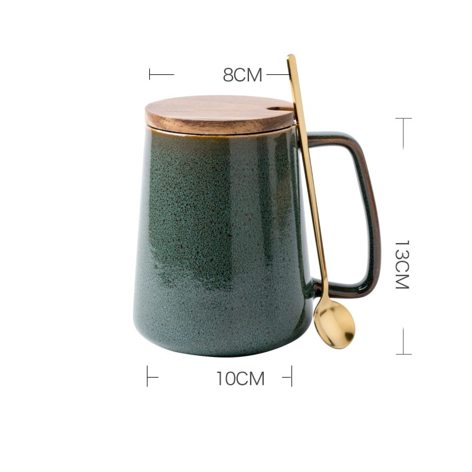Tazza da caffè in ceramica Cielo stellato verde con cucchiaio e coperchio Tazza da tè Tazza da caffè in ceramica fatta a mano Tazza regalo per ufficio e casa