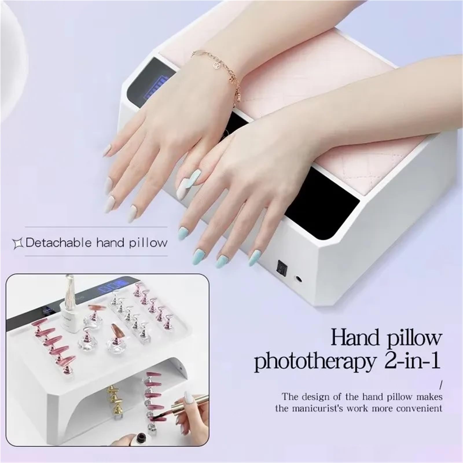 Lampara de uñas Lámpara de uñas UV LED de 178 W con almohadilla for las manos, diseño extra grande for dos manos, secador de uñas recargable.(Bianco)