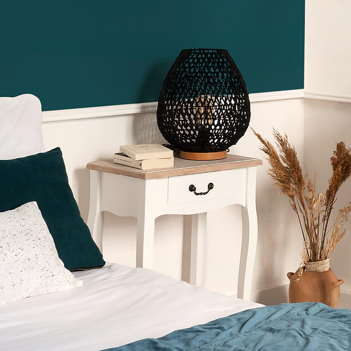ATM23-114516A AC-Deco - Mesita de Noche (47 cm), Color Blanco, Madera, 47 x l. 30 x 65 cm