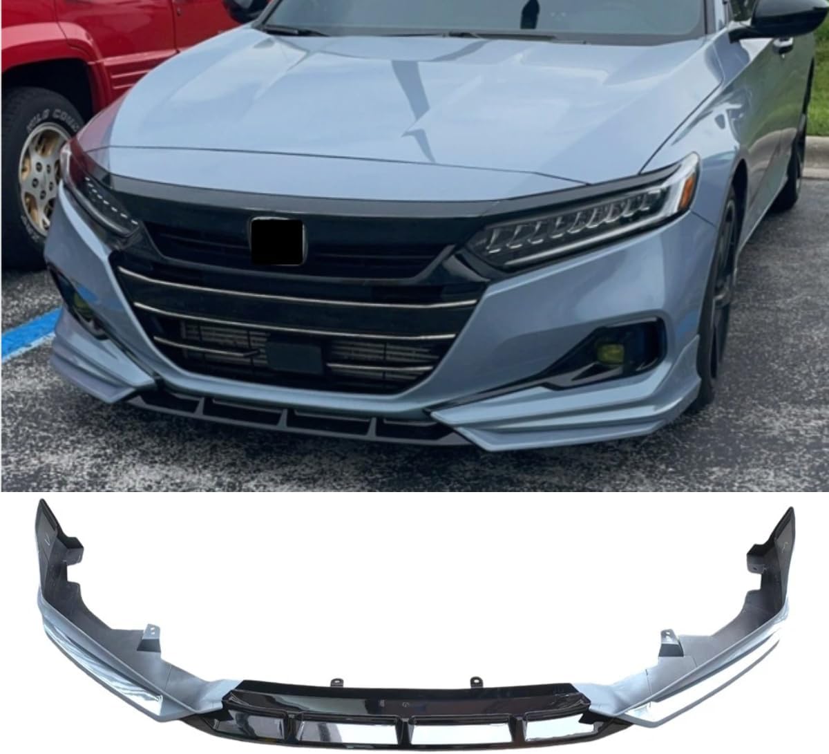 Gloss Black + Sonic Grey Pearl Front Bumper Splitter Lip Fits for Honda Accord 2021-2022 Air Dam Chin Spoiler Diffuser Guard Protector Body Kits Trim ABS