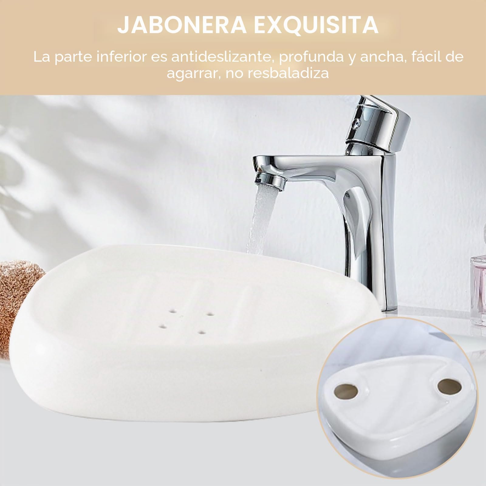 Qivine 6Pcs Accesorios Baño Jabonera Set de Juego, Cerámica Soporte para Cepillo de Dientes y Bandeja de Plástico, Dispensador de Jabon para Cocina, Dormitorio