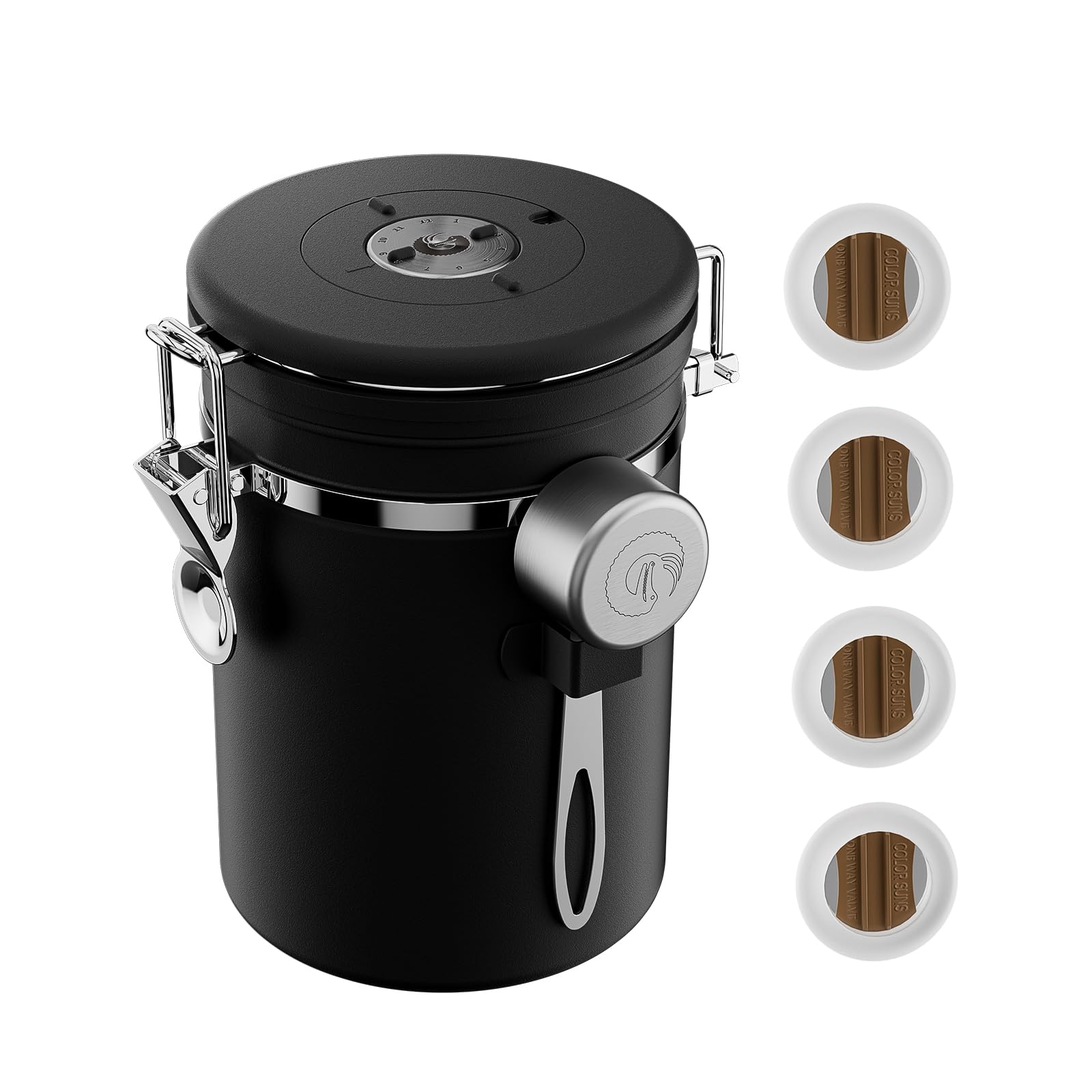 Coffee Gator Kaffeedose Edelstahl, Luftdicht Vorratsdose mit Deckel, Datum Tracker, CO2-Freigabeventil, Messlöffel, für Kaffeebohnen… – Ansicht 2