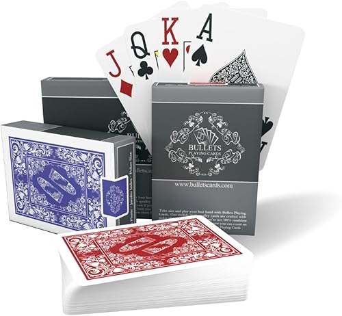 Bullets Playing Cards Dos barajas de cartas de póquer  Plástico impermeable  Fácil de leer y gran sensación  Índice jumbo y dos pipas  Cartas