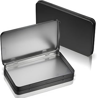 Geiserailie 2 Pack Rectangular Metal Tin Box with Lid Metal Hinged Lid Tin Empty Box Container Storage for Watercolor Jewelry Pen Eraser Pill Candy Craft Organize 7.0 x 4.2 x 0.6'' (Black)