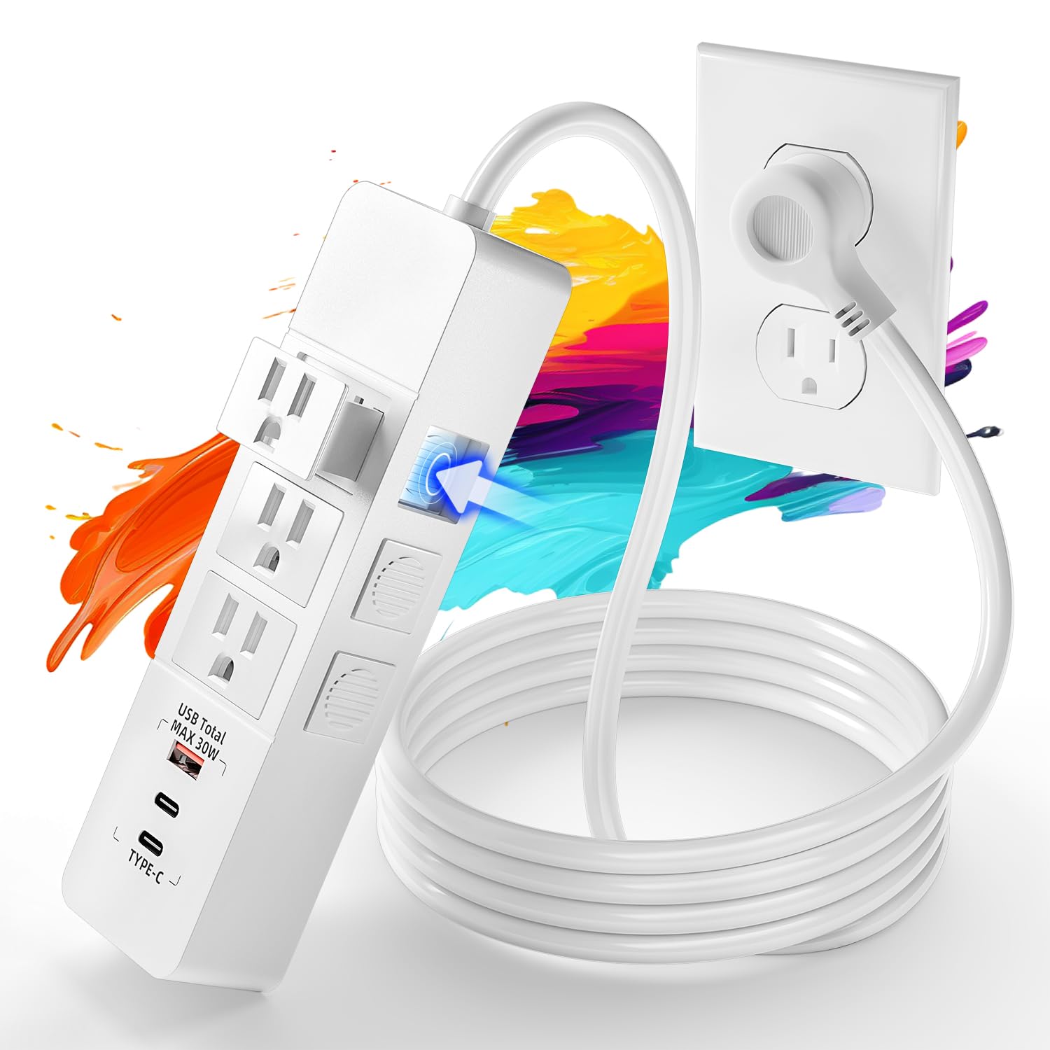 Surge Protector Power Strip (2300J), Extension Cord with Multiple Outlets and Fast Charging USB Ports, 5 Feet Power Cord (1875W/15A), Patent Safe Design Compact for Home, Office, Dorm -TUV Listed