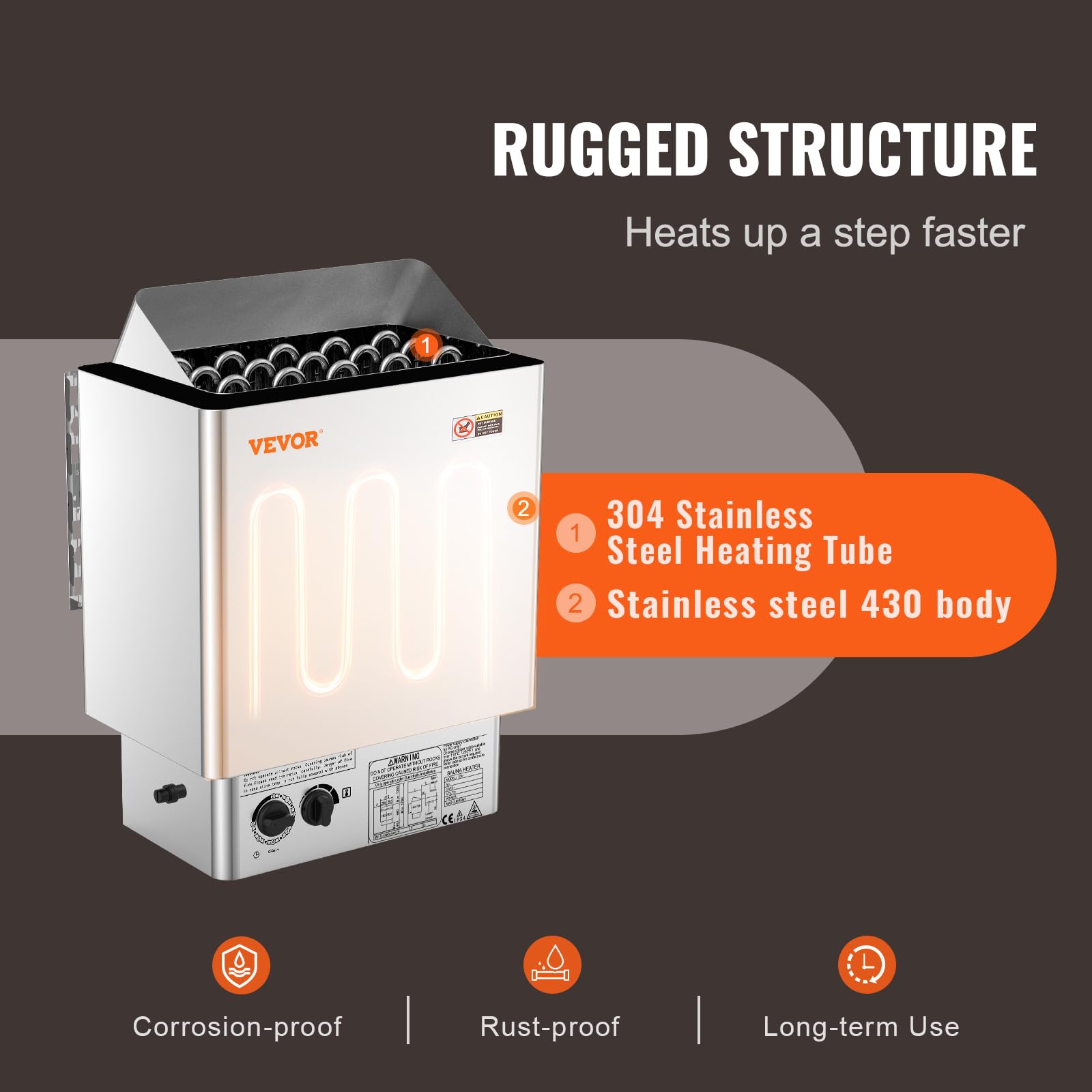 VEVOR Stufa Elettrica per Sauna 8 kW 400 V 3 N, Riscaldatore Portatile Acciaio Inox, 8-12 m³, Timer 3 Ore