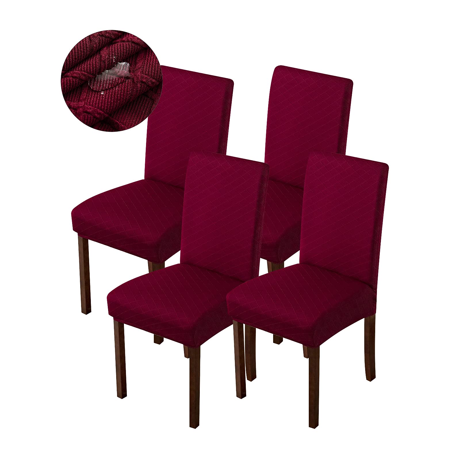 Genina Waterproof Chair Covers for Dining Room Dining Chair Covers Kitchen Parsons Chair Covers (Wine Red, 4 PCS)