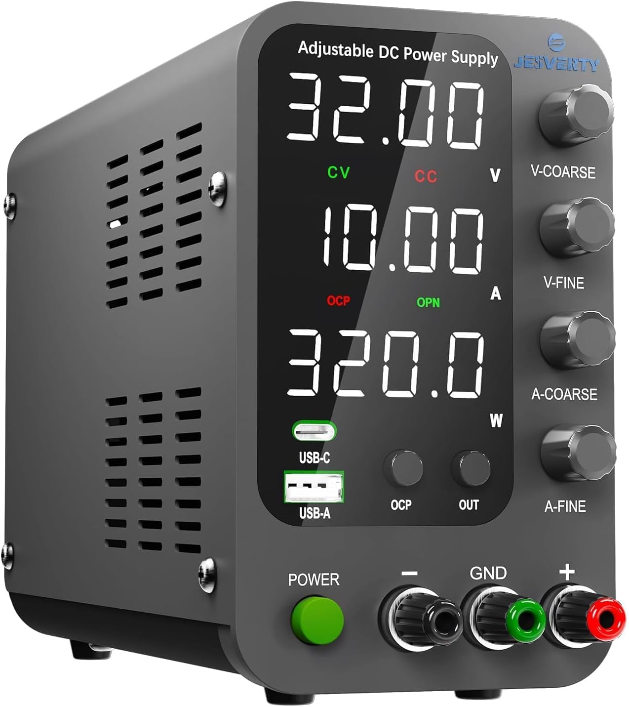 DC Stabilized Power Supply New SPS-3010V (32V/10A), 0-32V 0-10A Voltage Current Variable, Switching Power Supply, 20W USB Type-A & Type-C Rapid Charging, Encoder Knob, Output ON/OFF Switch