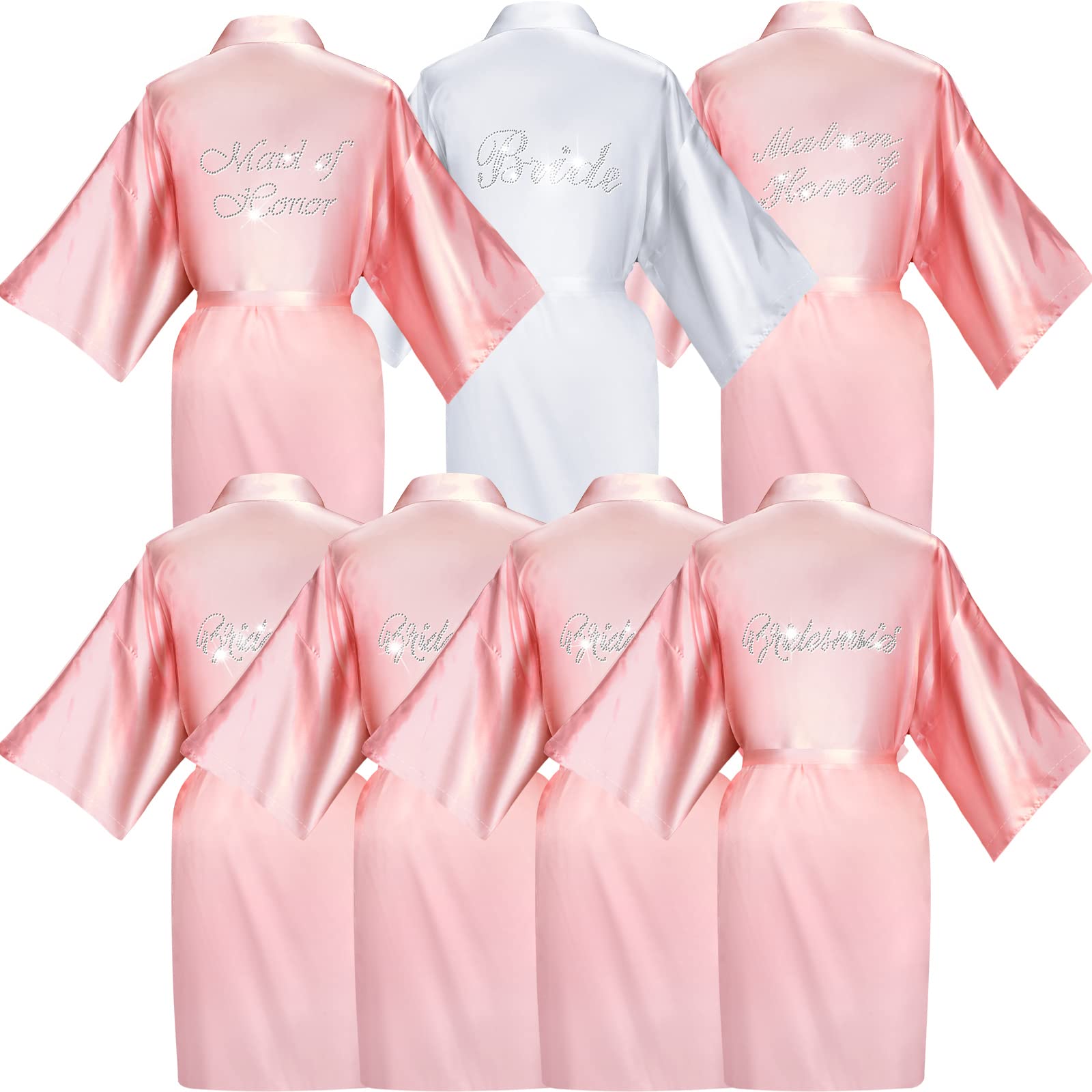 Lot de 7 peignoirs en satin pour demoiselle d'honneur - Pour fête de mariage, blanc/rose, taille unique