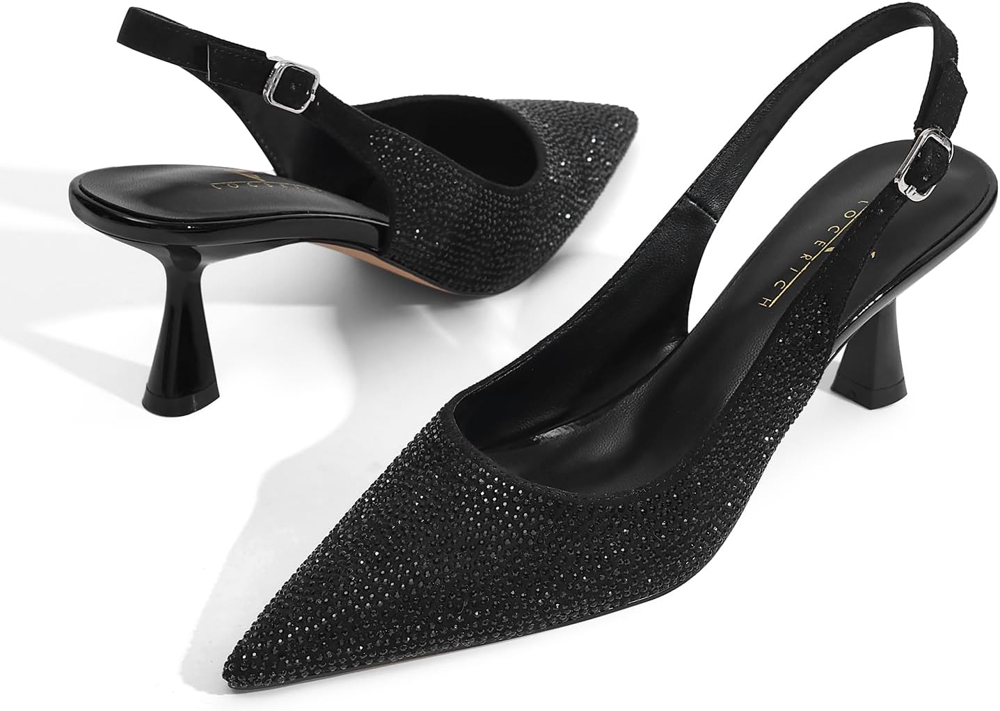 LOCERICH Women's Kitten Heels Slingback Low Heel Dress Shoes Closed Toe Pumps Rhinestone Pointed Toe Sparkly Sling Back Bridal Wedding Party - Image 7