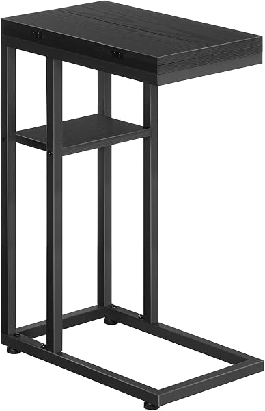 HOOBRO Foldable End Table, C Shaped Side Table with Storage Shelf, Small Snack Table Suitable for Living Room Bedroom Sm