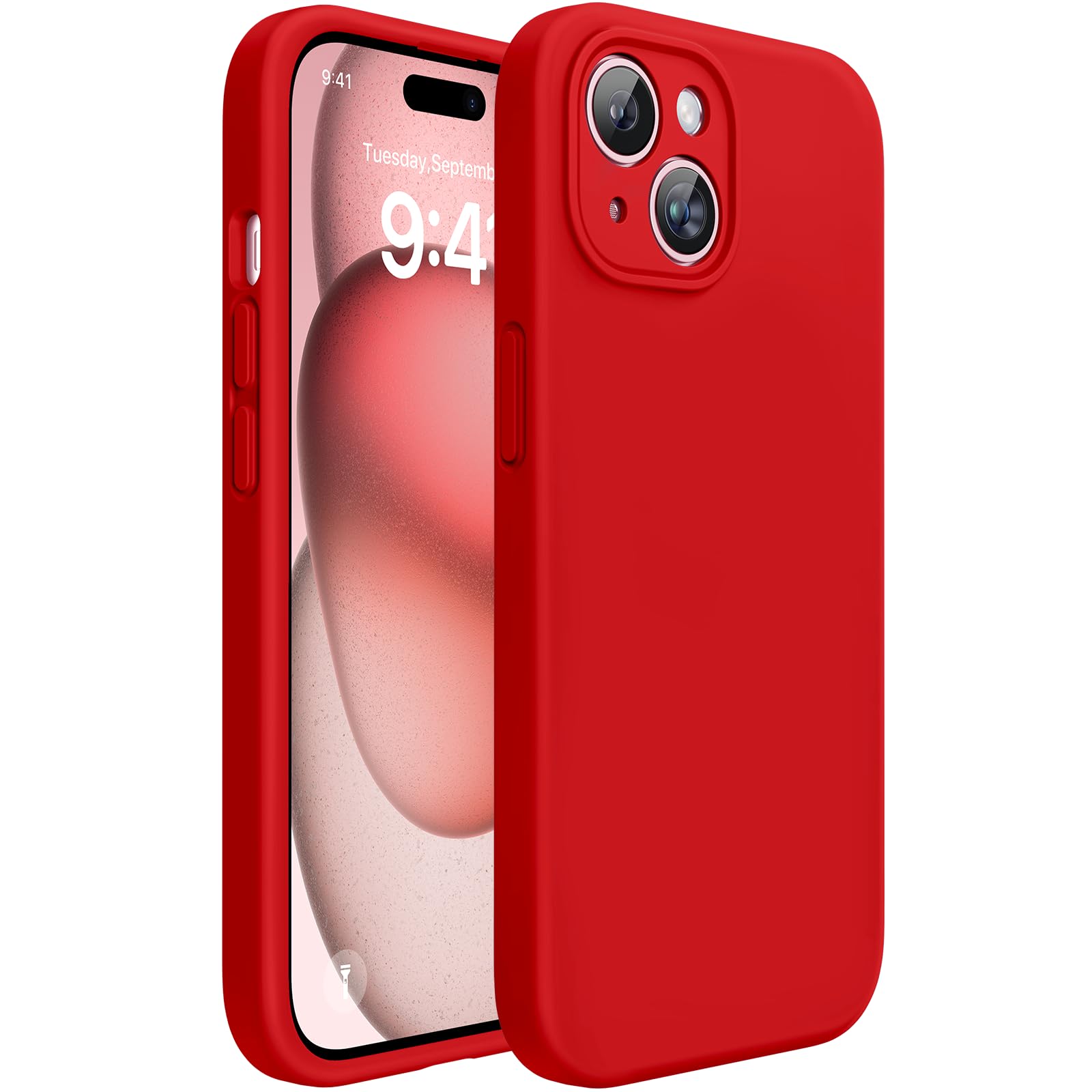 Miracase Compatible with iPhone 15 Plus Case, [Soft Anti-Scratch Microfiber Lining], Liquid Silicone Case Gel Rubber Shockproof Drop Protection Phone Case for iPhone 15 Plus, Red