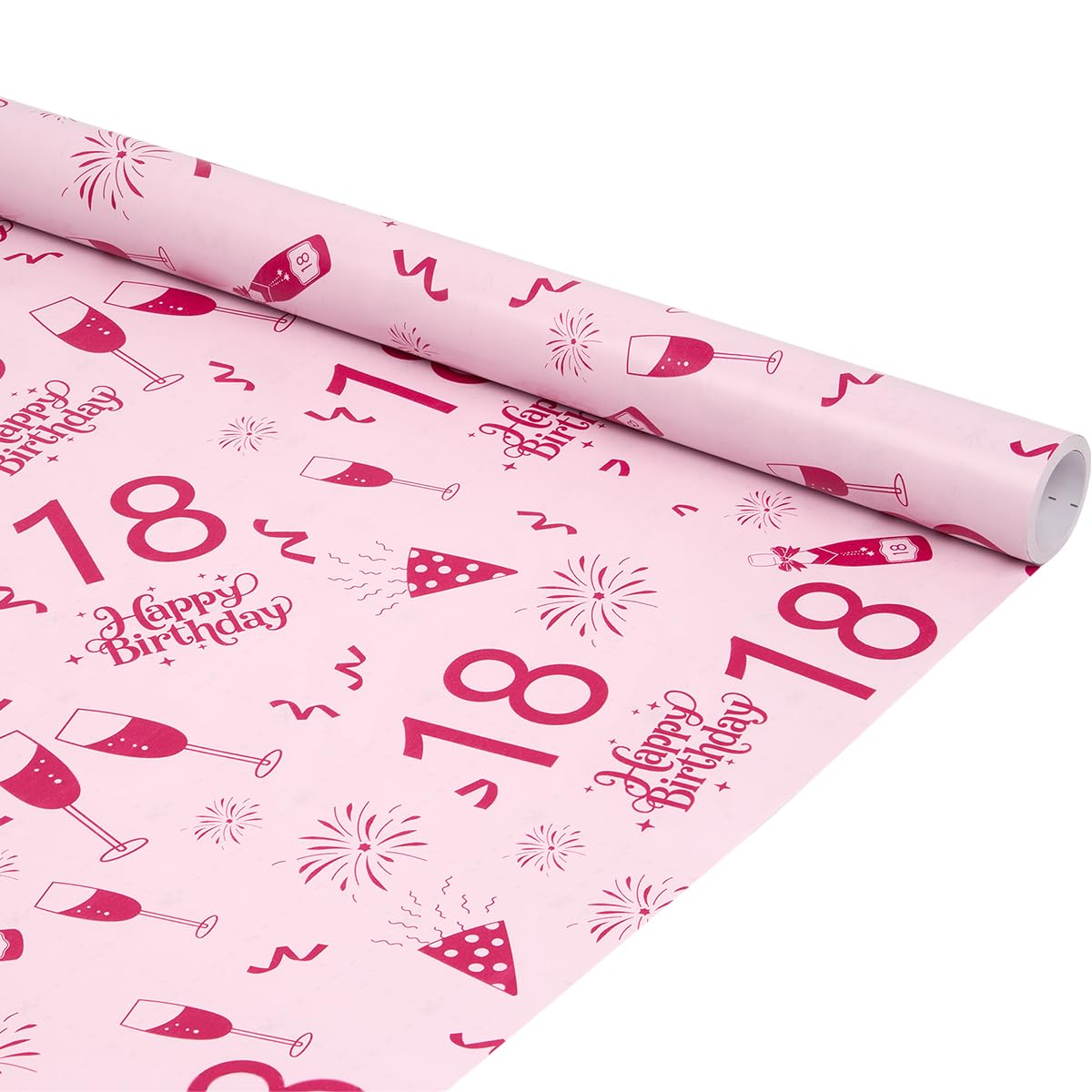 18th Birthday Wrapping Paper Roll, 6M x 43cm Pink Wrapping Paper for Birthday Gift Decorations — image 1