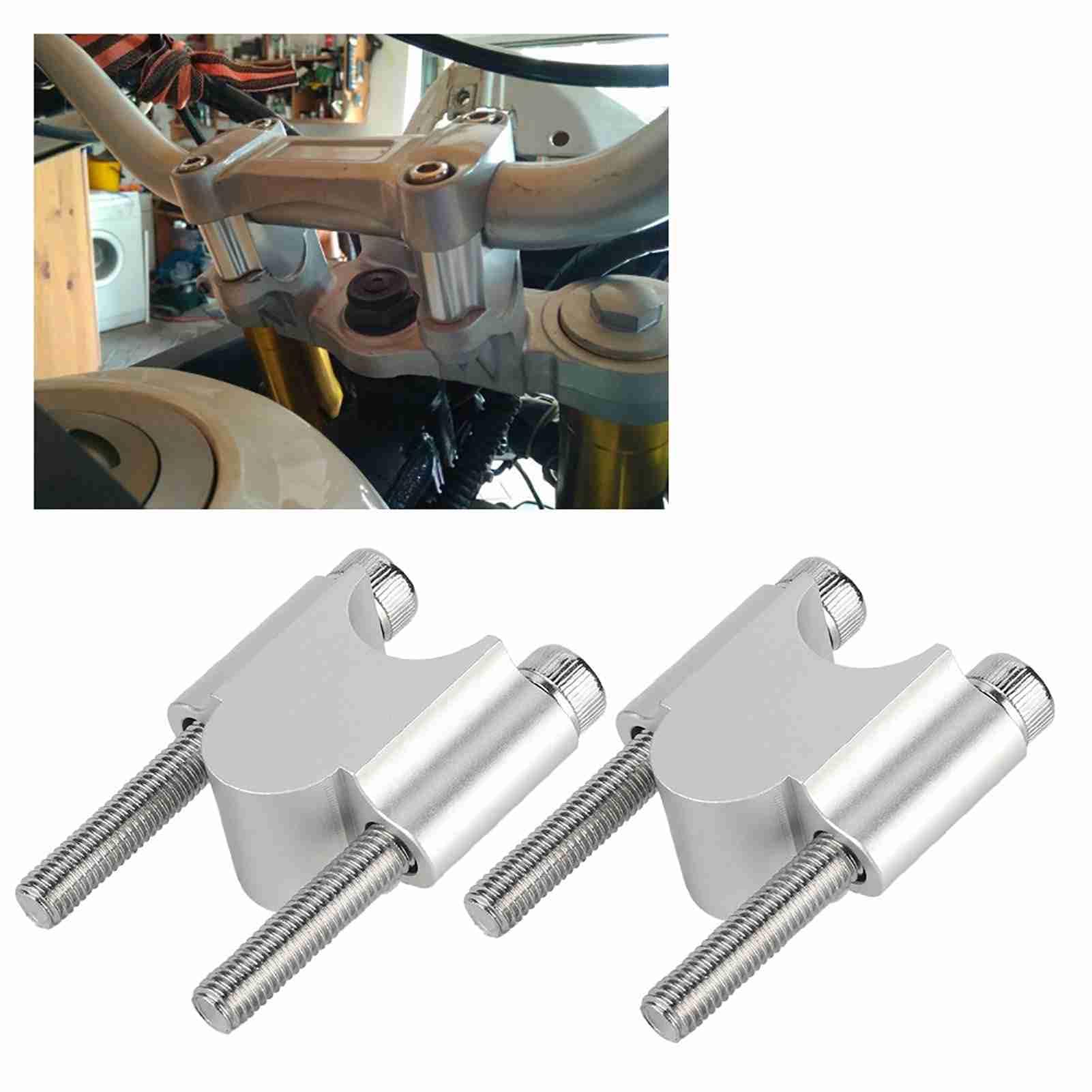 Riser Manubrio Moto, Riser Morsetto Manubrio, Riser Manubrio Universale in Lega di Alluminio 7/8 '' 22mm Morsetto Rialzato Manubrio Moto (Argento cromato)