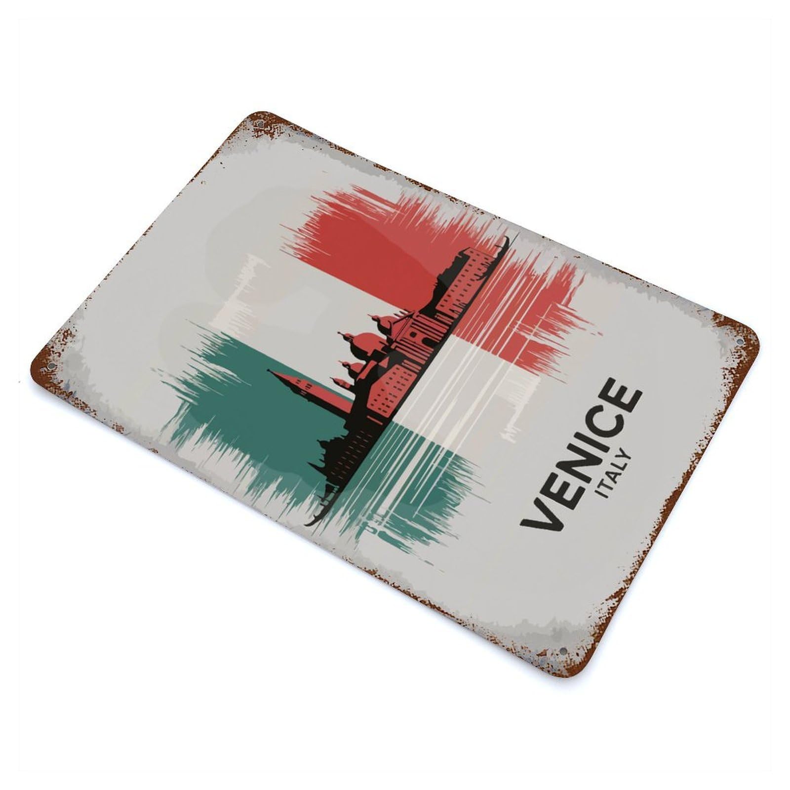 Rust Effect Venice Italy Travel Aged Metal Wall Plaque 11.8"x7.9", Rustic Home Decor for Bistro, Counter And Cafe Decor