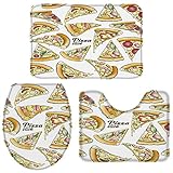 Badteppich Set 3-Teilig Stück Pizza Burrito Druck Badezimmer Vorleger 3-Teiliges rutschfeste Badematte Atmungsaktivem Badvorleger Für Badewanne Schlafzimmer Dusche