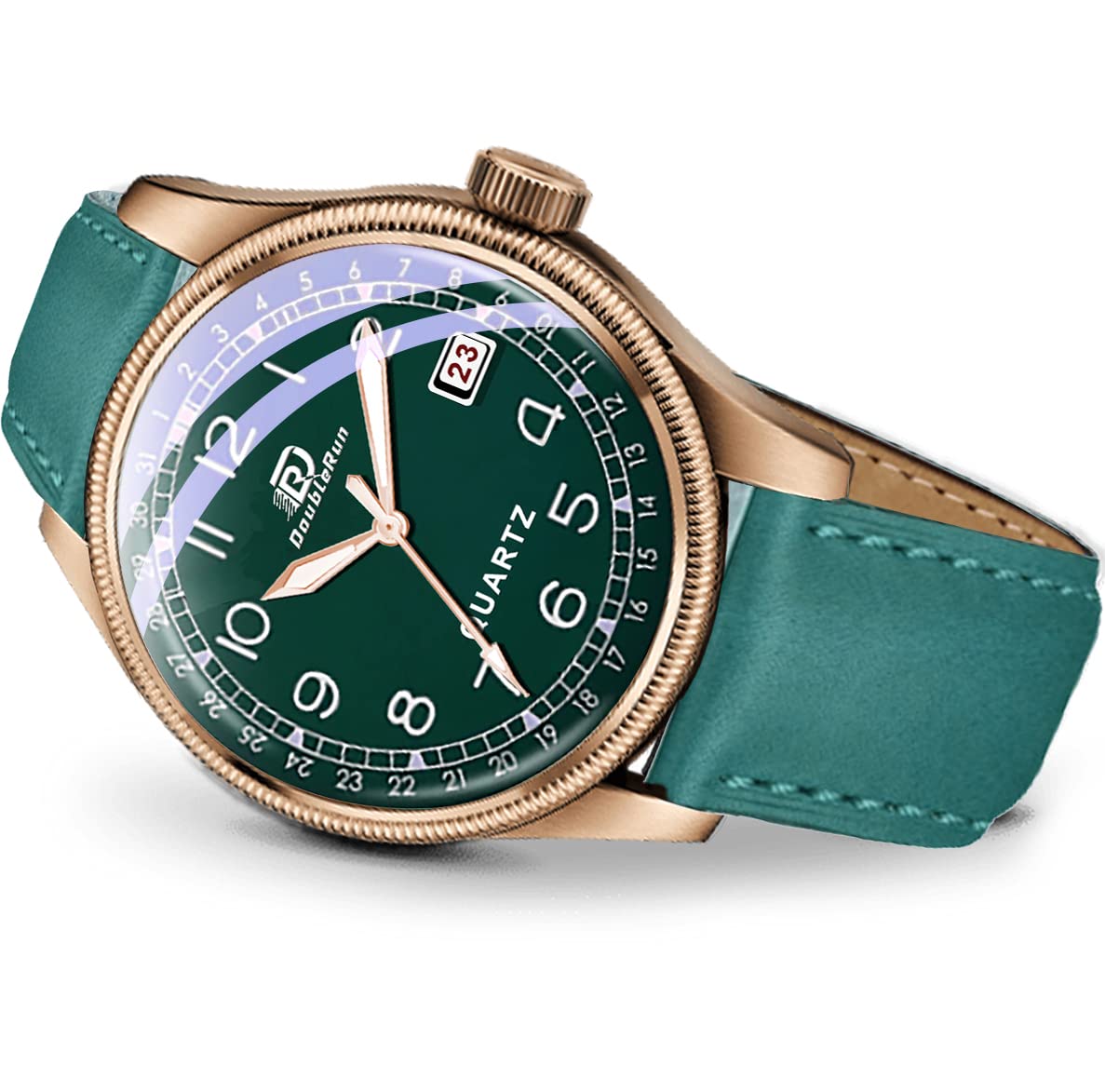 DOUBLERUNDate Display Dial Leather Strap Analog Watch - for Men