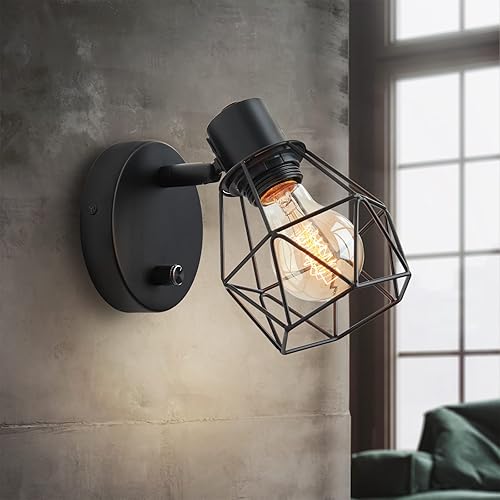 Miniatura 5 de Lightess Aplique de pared negro con interruptor de atenuación y apagado, lámpara de pared vintage con cabezal ajustable, lámpara de pared industrial