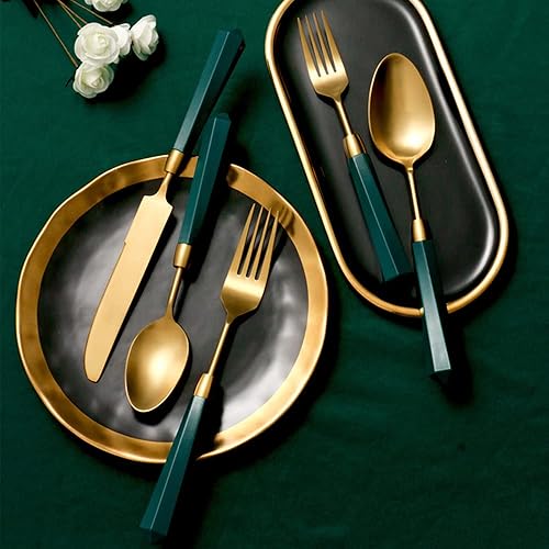 Miniatura 3 de Juego de cubiertos de 40 piezas, juego de cubiertos de acero inoxidable dorado 1810, juego de cubiertos para 8, tenedor, cuchara y cuchillo, juego
