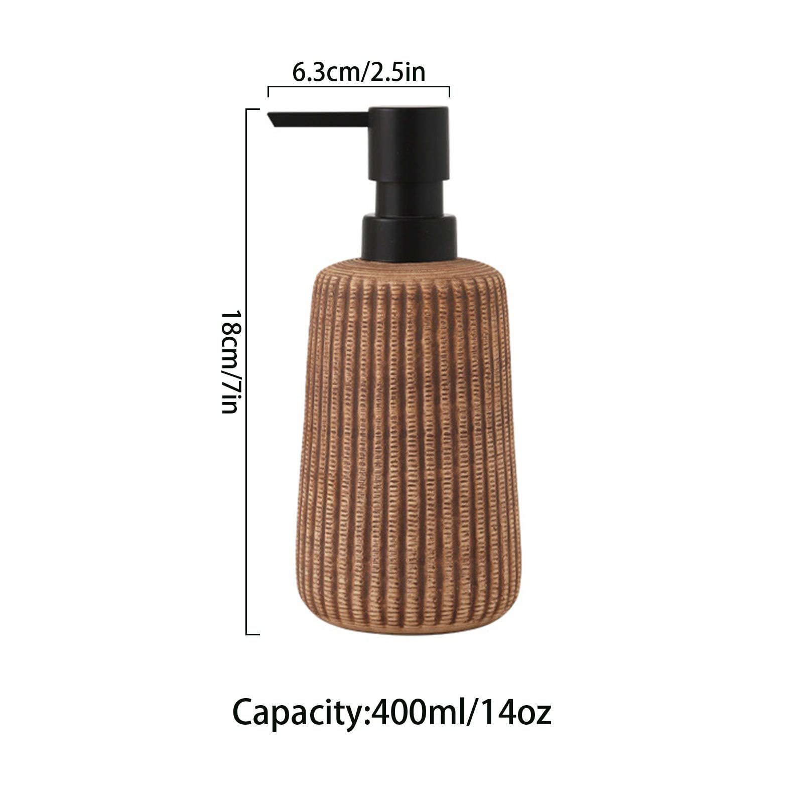 dispenser per sapone, Distributore di sapone, distributore lozione in ceramica, for le mani, ricaricabile - bagno cucina marrone chiaro 400 ml/14 oz