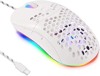 USB C Mouse, Wired Type C Lightweight Gaming Mouse with 4 Adjustable DPI 1200/2400/4800/7200, RGB Backlit Gaming Mice for MacBook Pro Chromebook Laptop PC (White)