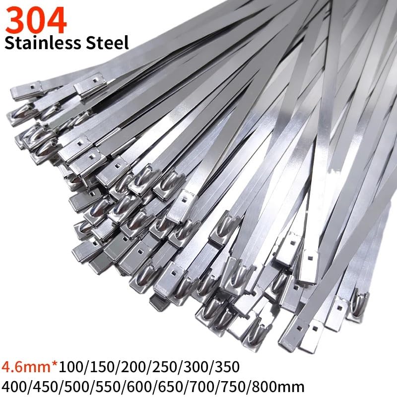 Sujetacables de acero inoxidable con anillo de sujeción – Organizador de herrajes de metal multiusos reutilizable, autosellante, 450 mm, 30 piezas