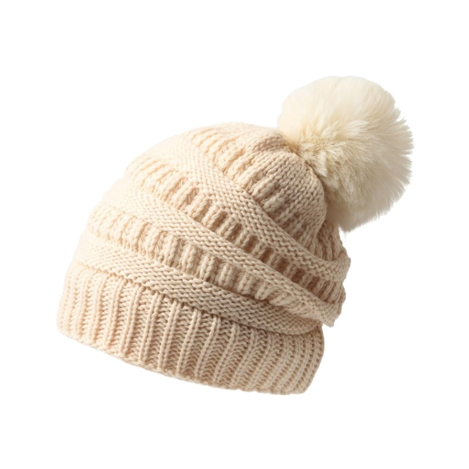 Cappello Invernale Cappello Largo E Grosso Lavorato A Maglia con Pompon in Pelliccia Sintetica, Morbido E Caldo Berretto da Sci Invernale Cappello Caldo(White)