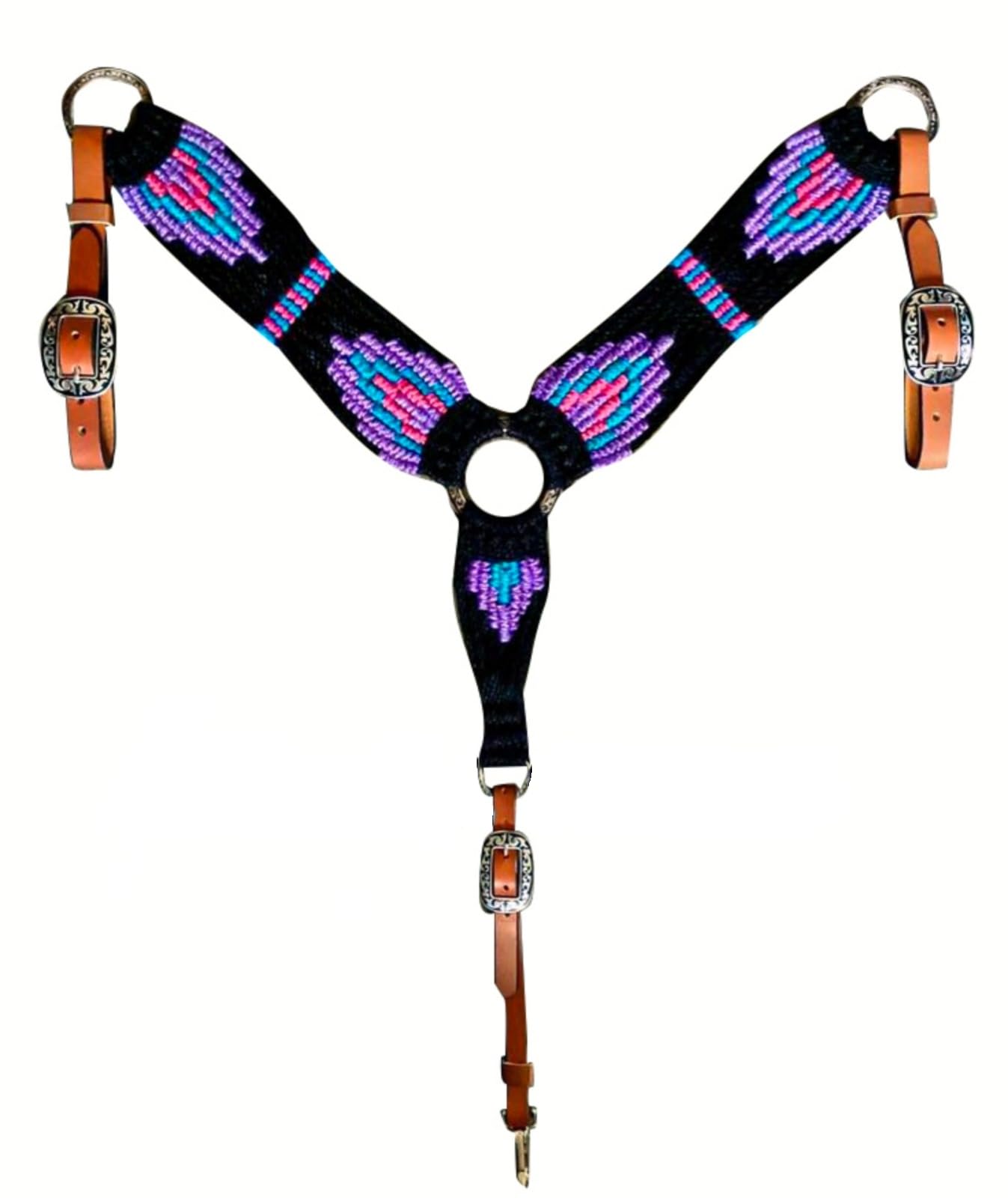 Cheval's International Wool Handmade Western Mohair Breast Collar for Horse Riding Accessories (Multicolor_Full_Design4), Cob