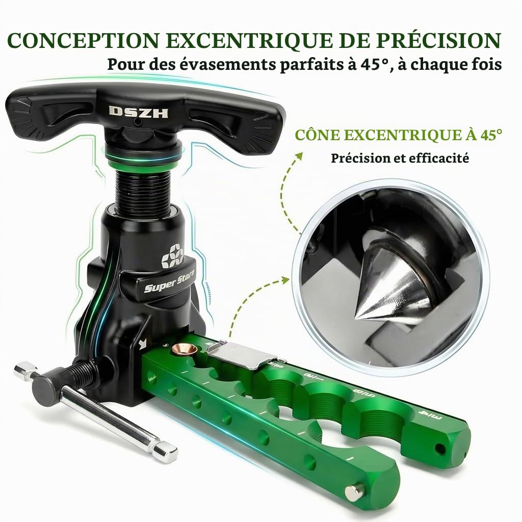 Kit d'outils d'évasement pour tubes de 0,6 cm à 1,9 cm - Kit d'outils d'évasement excentrique à 45° avec coupe-tuyau et outil d'ébavurage pour tuyaux en cuivre et aluminium - Réparation de