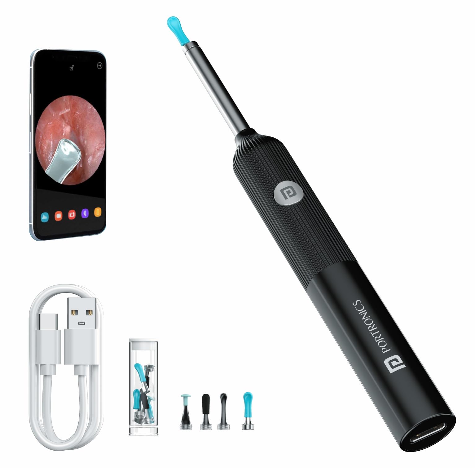 Portronics Cleansify Ear Endoscope Otoscope/Wax Cleaner with 1080p FHD Camera with Ultra fine 4.5mm Lens for Kids & Adults(Black)