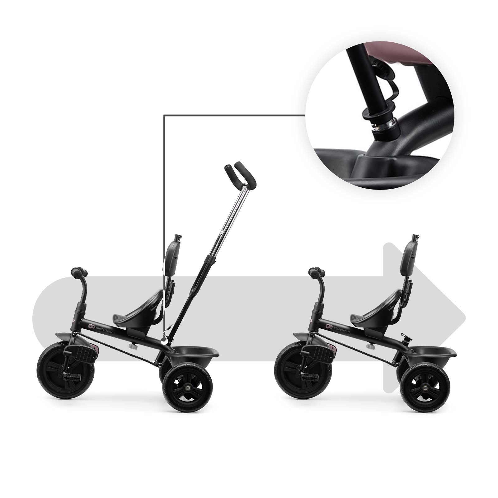 Kinderkraft FREEWAY 2, Triciclo Evolutivo per Bambini, Seduta Girevole a 360°, Pedali Liberi, Cintura a 3 Punti, Freno Centrale, 9 Mesi-5 Anni, Rosa