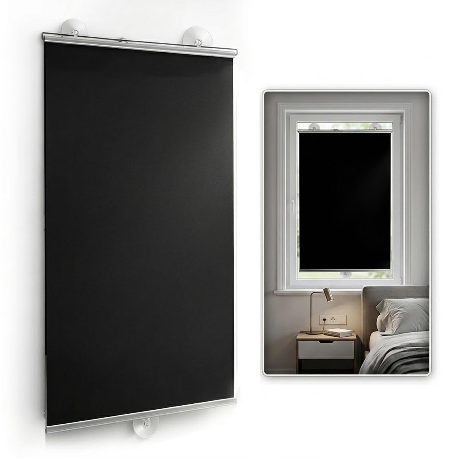 Blackout Roller Shades No Drill with Suction Cups, Thermal Insulated Portable Sun Shade, Retractable Temporary Window Blinds for Bedroom & Bifold Door(55W x 160H cm (22" x 63"))