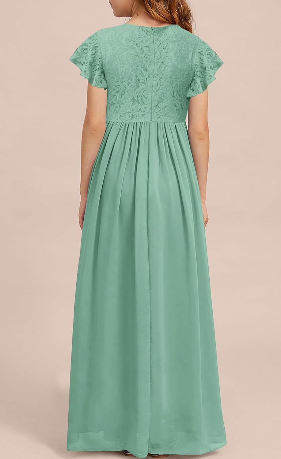 MITILLY Girls Lace Flower Maxi Dress Ruffle Sleeve A-Line Flowy Junior Bridesmaid Chiffon Dresses for Wedding Party - Image 5