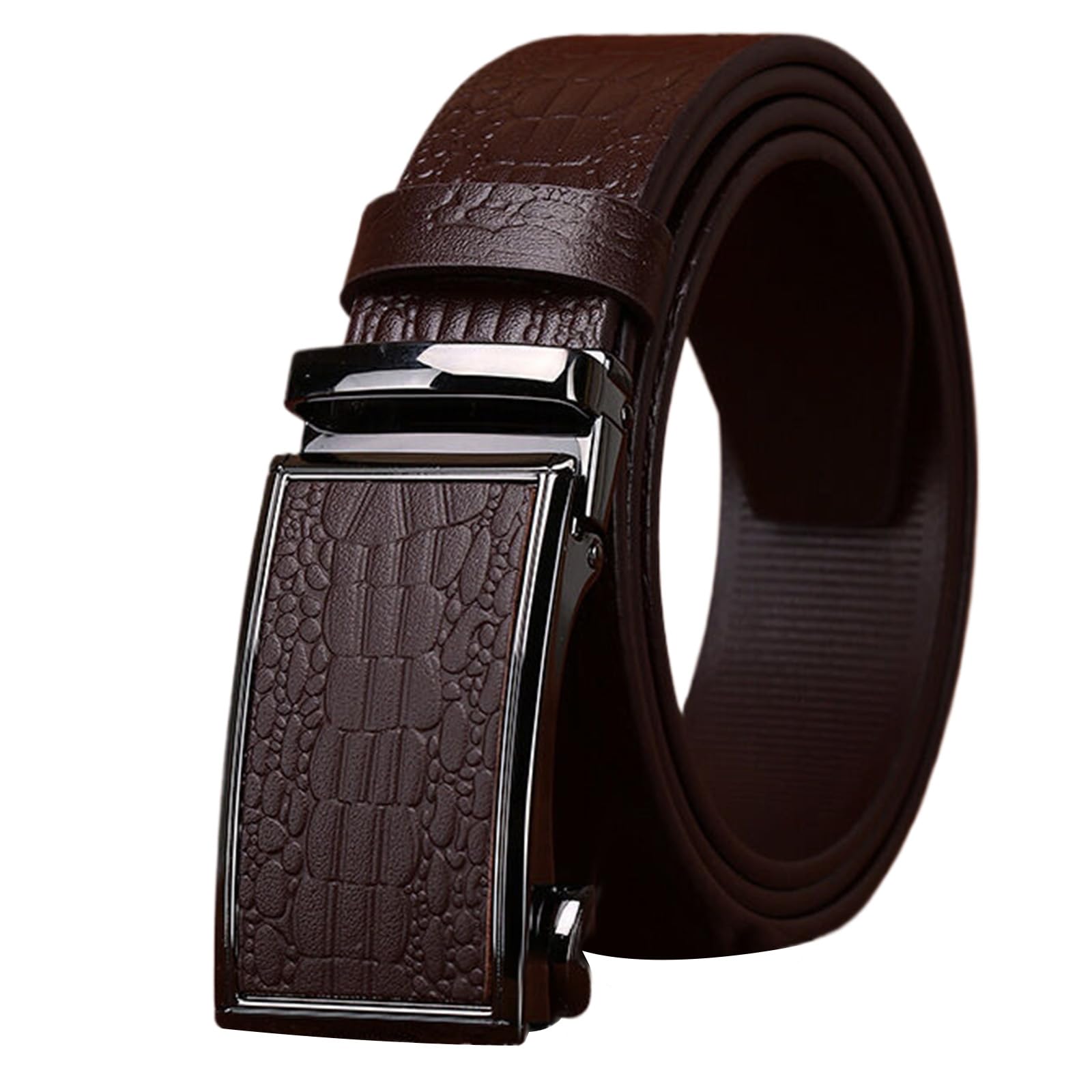 JIARY Luxury Business Automatic Belts for Men, Genuine Leather Cowhide Embossed Mens Belt with Crocodile Pattern-35MM Wide,Brown,110CM/43.3''