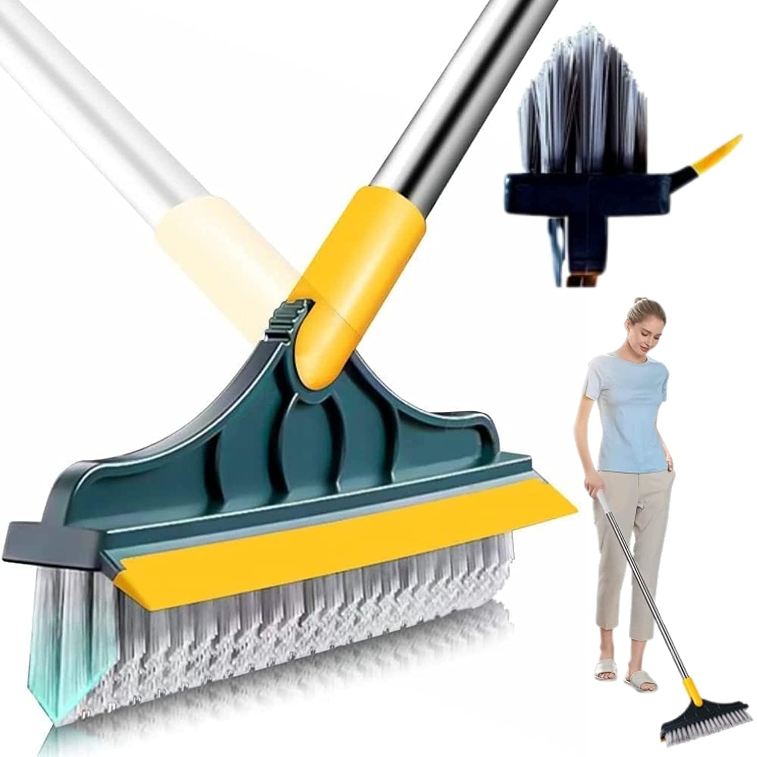 Pellcaso® 2 in 1 Bathroom Cleaning Brush |120 Degree Rotating Long Handle Stick | Scrub & Soft Scraper | Kitchen, Washroom & Toilet Wall, Tile, Windows & Floor Cleaner | Two in One Wiper, Mop & Broom (B0C9726D8L) Amazon Price History, Amazon Price Tracker