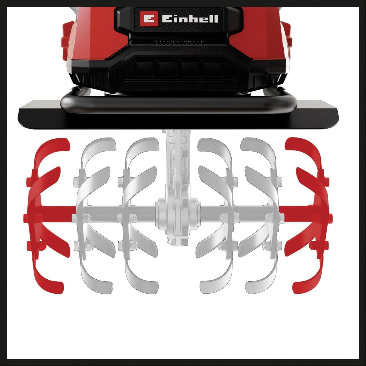 Einhell Akumulatorowa glebogryzarka GP-CR 36/45 Li E BL- Solo Power X-Change (36 V, bezszczotkowa, szerokość robocza 45 cm, głębokość robocza 23 cm, koła z regulacją wysokości, bez akumulatora)