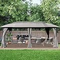 Domi Gazebo 10x20FT, Outdoor Gazebo with Double Roofs, Privacy Curtains, Mosquito Nettings, Heavy Duty Metal Frame Party Tent Canopy for Patio, Backyard, Deck, Lawn, Grey