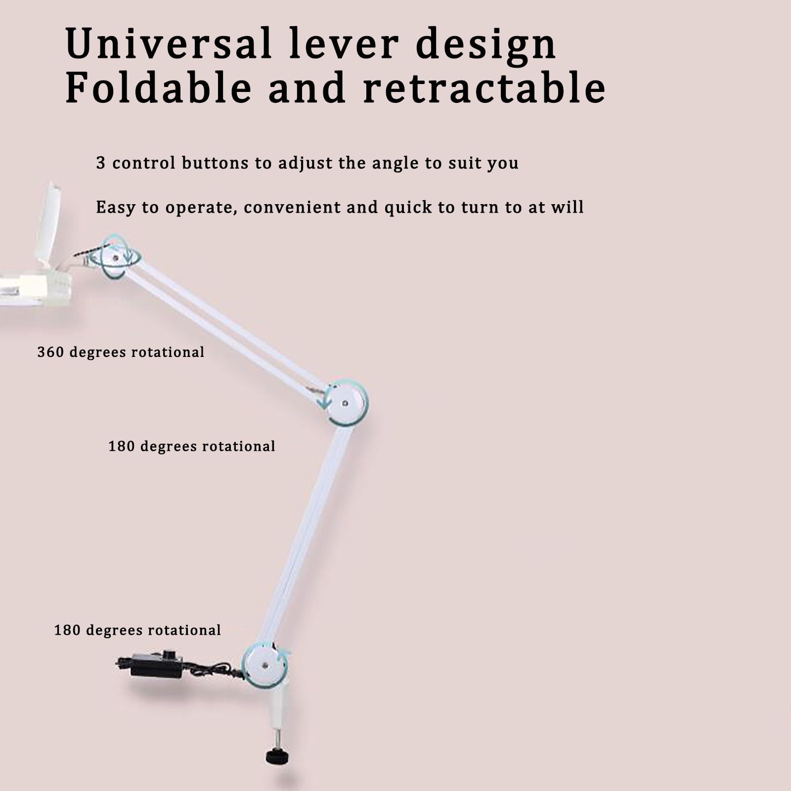 Lámpara de Aumento 5X Iluminado de sobremesa Clip-On Lupa, con Brazo Ajustable de Metal extendido, lámparas de Belleza médica giratoria, para la Lectura de artesanía de Cerca el Trabajo