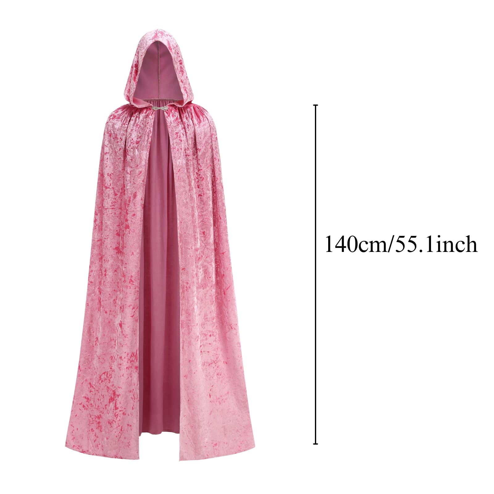 HAPNBCELE Medieval Velvet Hooded Cloak for Womens Mens Adults Renaissance Costume Cape Halloween Christmas Masquerade Party (Pink - Image 3