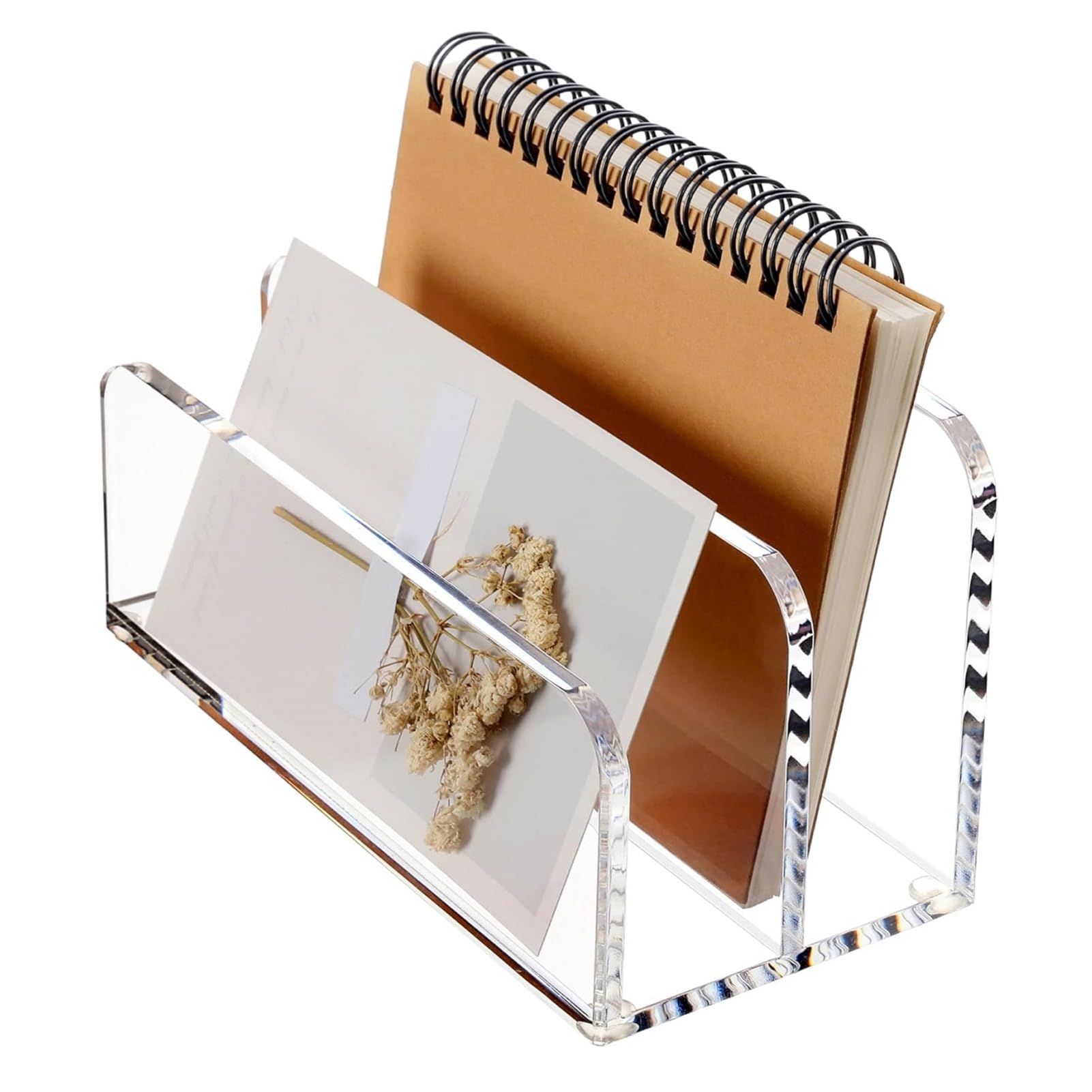 Raccoglitore posta acrilico trasparente 2 scomparti per scrivania, base antiscivolo 17,5x7,5x9,5 cm